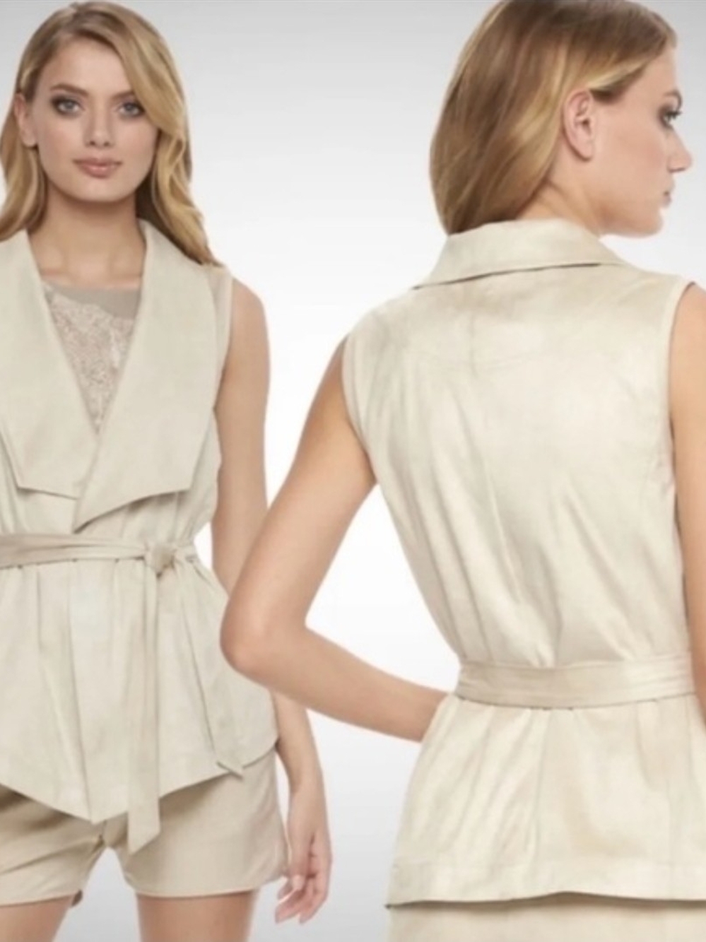 Juicy Couture Cream Sleeveless Faux Suede Wrap Belted Vest